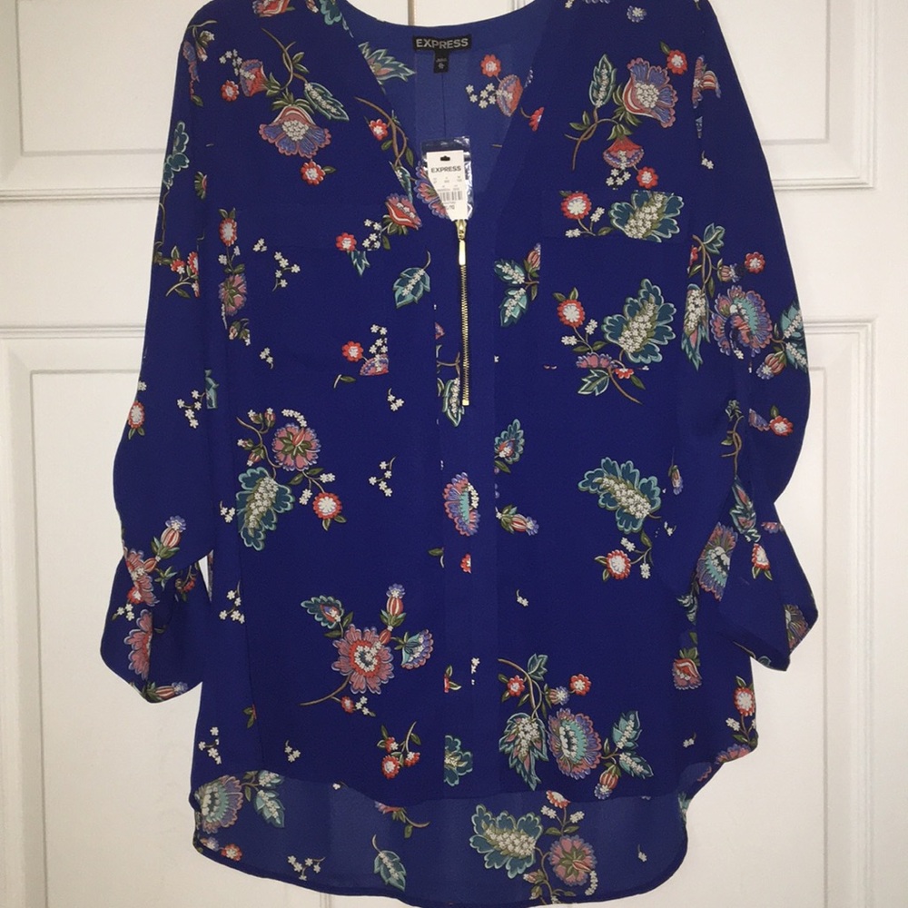 NEW Express Royal Blue Floral Top Size XL